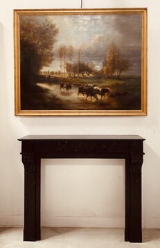 Cheminée époque Napoléon III a corbeau en marbre noir . XIX siècle .