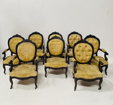 ensemble de huit fauteuils époque Napoléon III palissandre massif . XIX siècle .