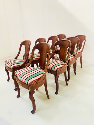 huit chaises style Empire en acajou galette pour assise . XX siècle .