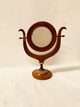 miroir psyché en noyer massif agrémenté de d'albâtre miroir rond . XIX siècle .