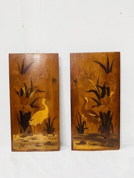 paire de panneaux en marqueterie art nouveau école de Nancy . XX siècle .