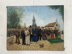 peinture naïve sur toile célébration d'un mariage en campagne . XX siècle