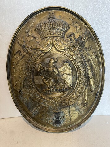 plaque notarial en terre cuite patine à la dorure . XIX siècle .