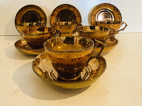 service à café en jersey comportant six à décor floral . XX siècle.