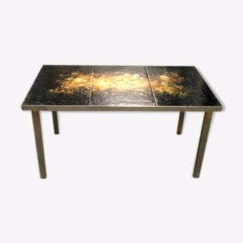 table basse en fer forge et bronze dessus marbre 