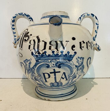 vase cruche avec anse et bec verseur en faïence décor bleu et noir .XIX siècle.